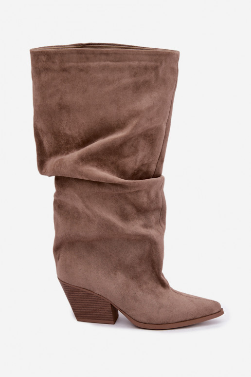 Bottes hautes kaki pour femmes avec tige incurvée et talons en daim Durela