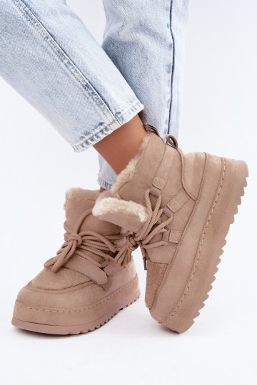 Bottes d'hiver beiges à lacets sur plateforme Coraliah 2