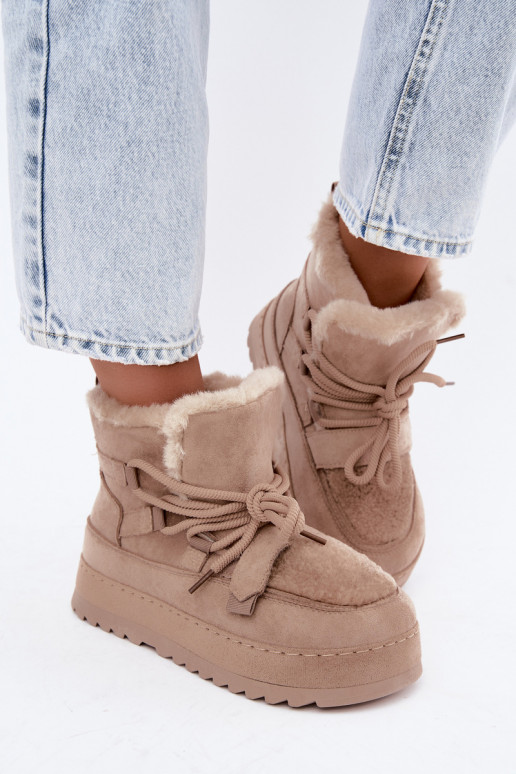 Bottes d'hiver beiges à lacets sur plateforme Coraliah
