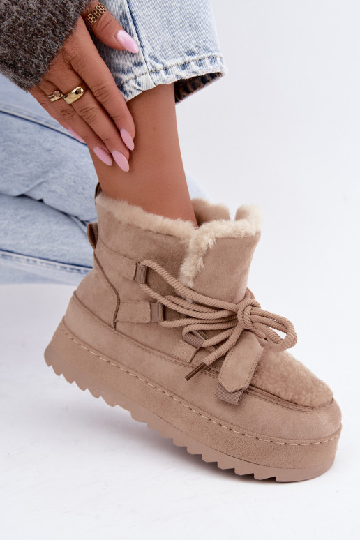 Bottes d'hiver beiges à lacets sur plateforme Coraliah