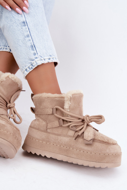 Bottes d'hiver beiges à lacets sur plateforme Coraliah