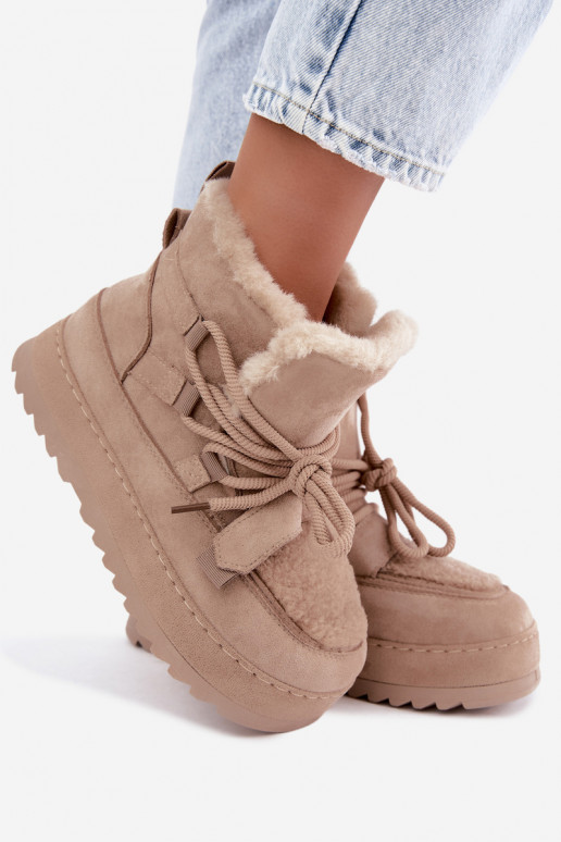 Bottes d'hiver beiges à lacets sur plateforme Coraliah