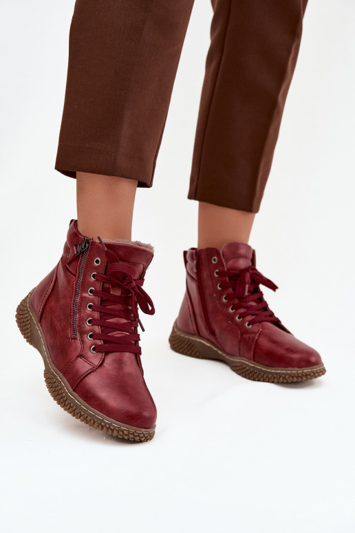 Bottines isolées bordeaux avec fausse fourrure à l'intérieur pour femmes Ulverina