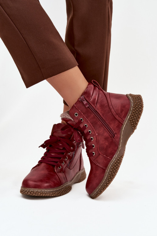 Bottines isolées bordeaux avec fausse fourrure à l'intérieur pour femmes Ulverina