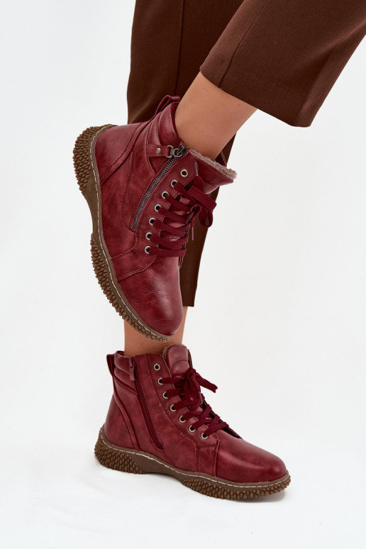 Bottines isolées bordeaux avec fausse fourrure à l'intérieur pour femmes Ulverina
