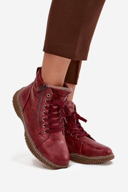 Bottines isolées bordeaux avec fausse fourrure à l'intérieur pour femmes Ulverina