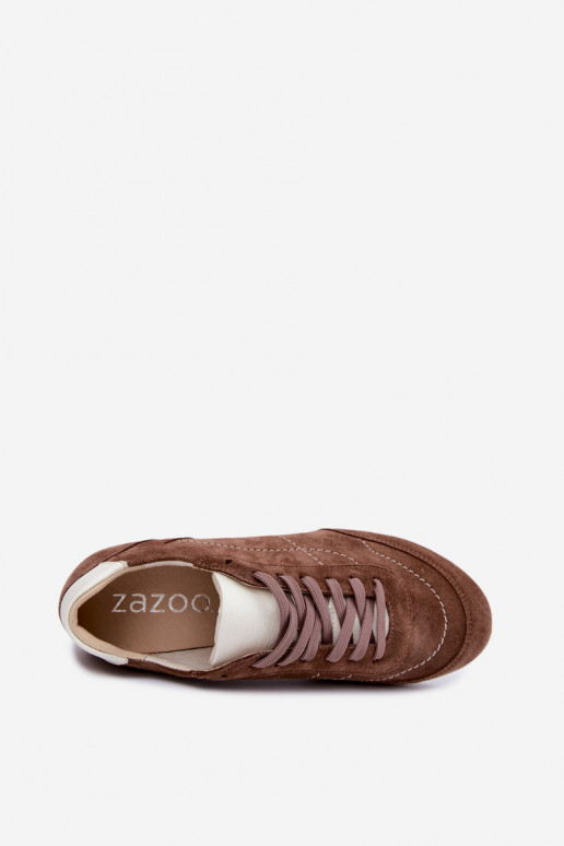 Baskets en daim marron avec coutures Zazoo N1414