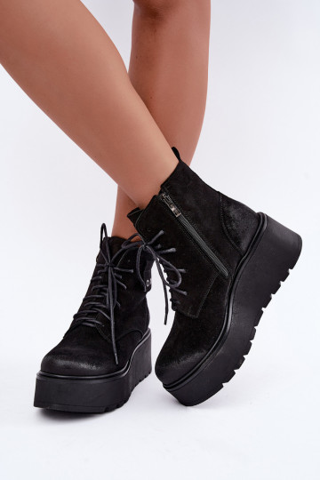 Bottines noires pour femmes avec plateforme Zazoo 60499