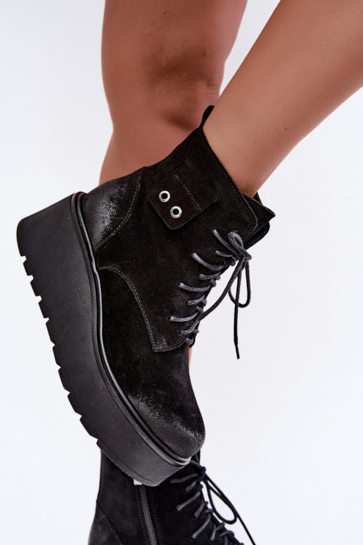 Bottines noires pour femmes avec plateforme Zazoo 60499