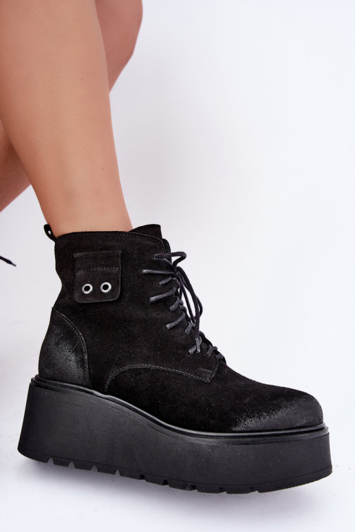 Bottines noires pour femmes avec plateforme Zazoo 60499