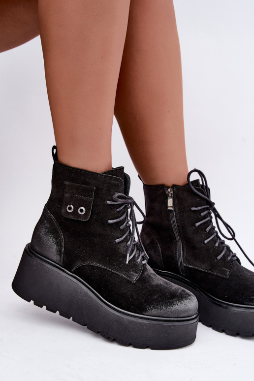 Bottines noires pour femmes avec plateforme Zazoo 60499