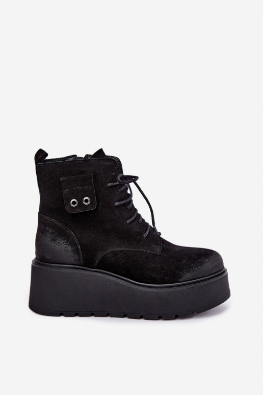 Bottines noires pour femmes avec plateforme Zazoo 60499