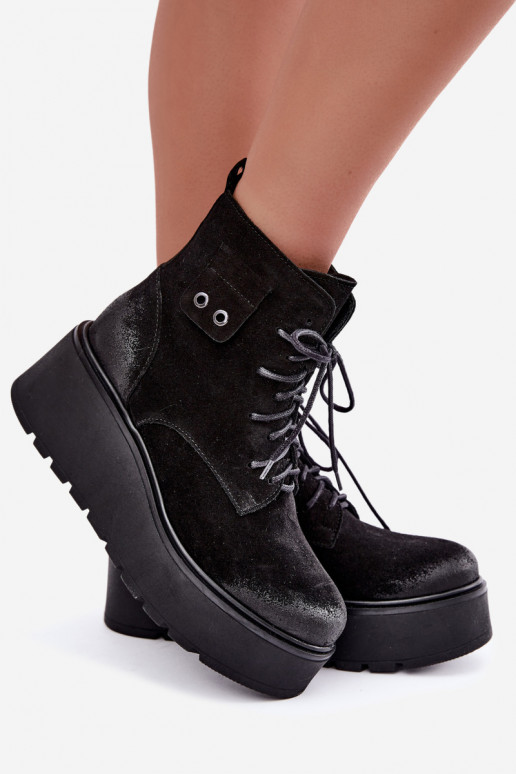 Bottines noires pour femmes avec plateforme Zazoo 60499
