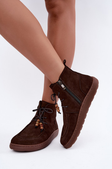 Bottines pour femmes en daim naturel avec perles Zazoo 30078