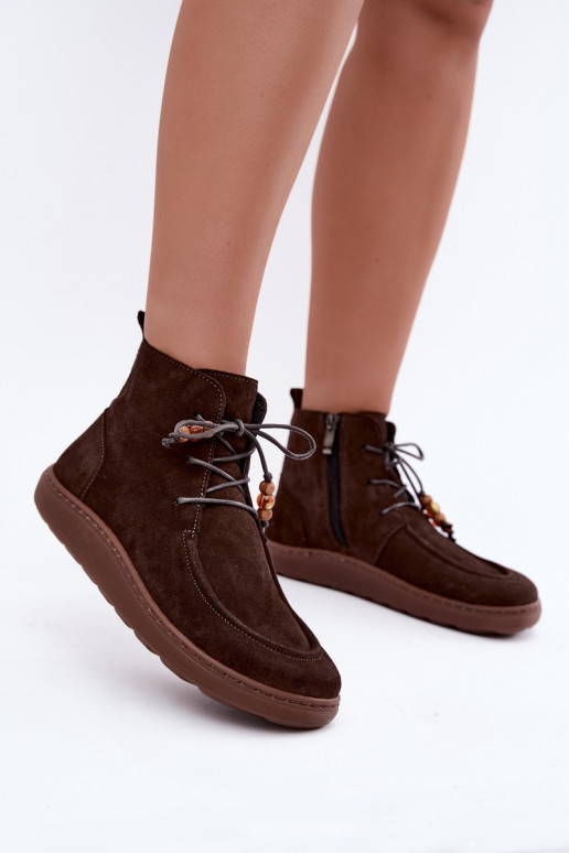 Bottines pour femmes en daim naturel avec perles Zazoo 30078