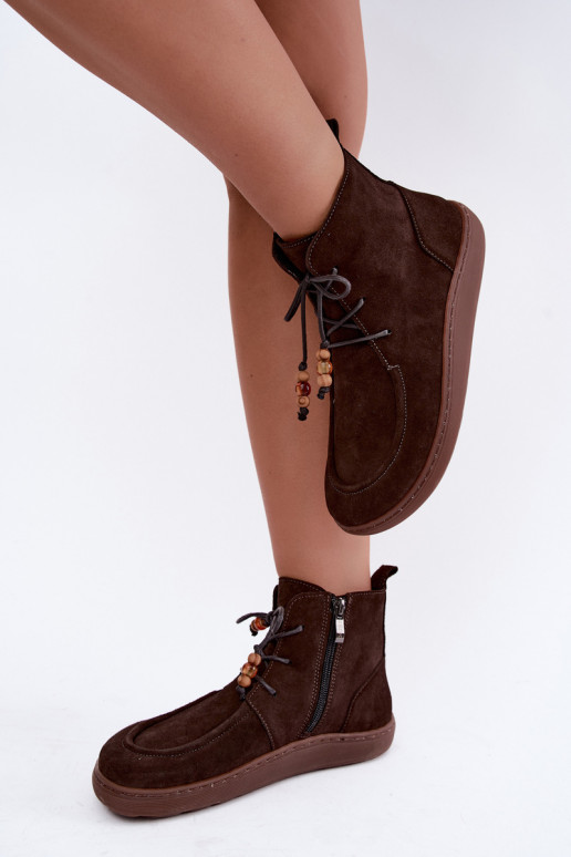 Bottines pour femmes en daim naturel avec perles Zazoo 30078