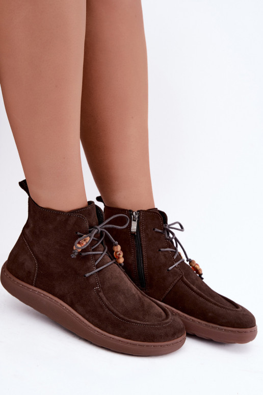 Bottines pour femmes en daim naturel avec perles Zazoo 30078