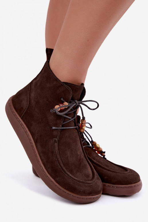 Bottines pour femmes en daim naturel avec perles Zazoo 30078