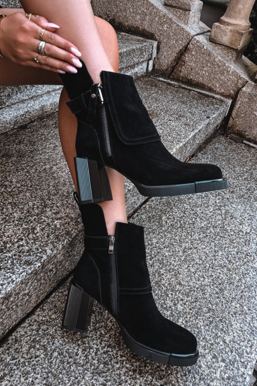 Bottines noires en daim synthétique avec talons et boucles Vinceza 91152