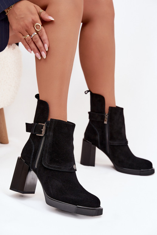 Bottines noires en daim synthétique avec talons et boucles Vinceza 91152