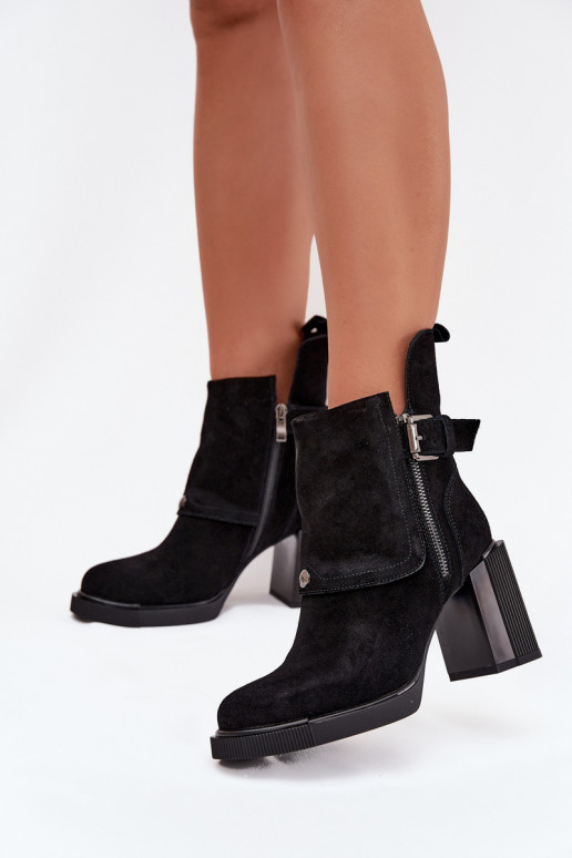 Bottines noires en daim synthétique avec talons et boucles Vinceza 91152