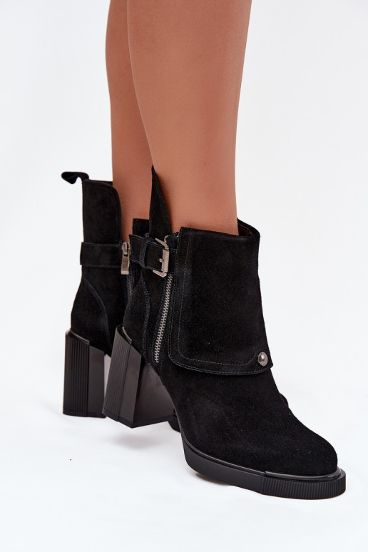 Bottines noires en daim synthétique avec talons et boucles Vinceza 91152
