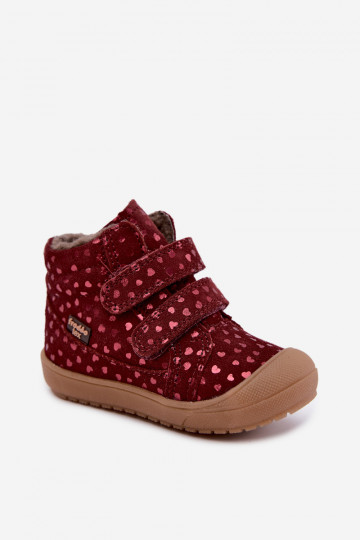 Bottes d'hiver en daim pour enfants avec cœurs Froddo G2110138-28 couleur bordeaux