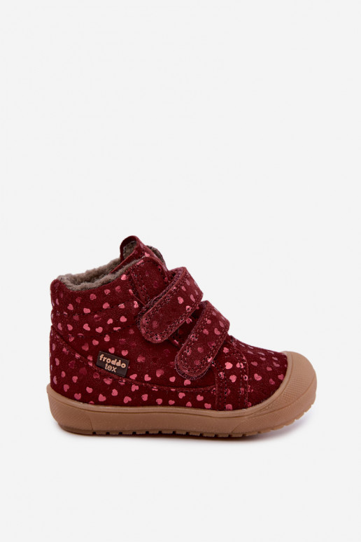 Bottes d'hiver en daim pour enfants avec cœurs Froddo G2110138-28 couleur bordeaux