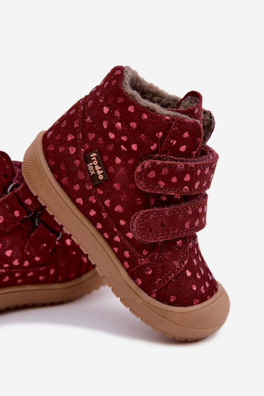 Bottes d'hiver en daim pour enfants avec cœurs Froddo G2110138-28 couleur bordeaux