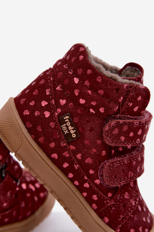Bottes d'hiver en daim pour enfants avec cœurs Froddo G2110138-28 couleur bordeaux