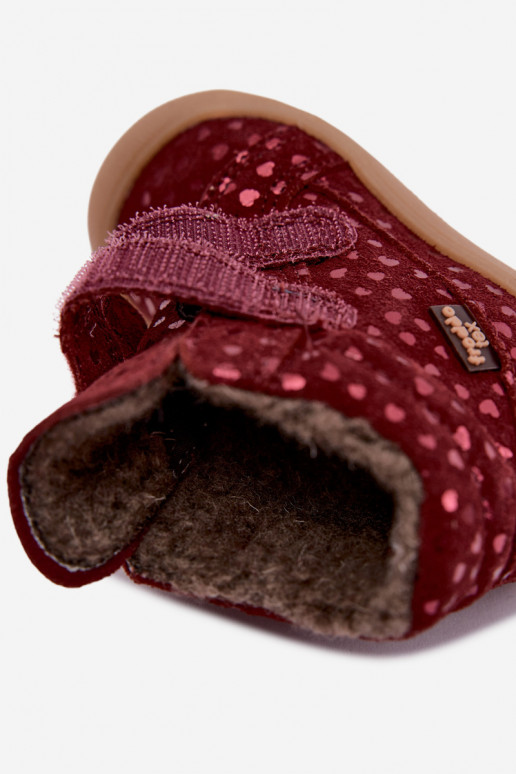 Bottes d'hiver en daim pour enfants avec cœurs Froddo G2110138-28 couleur bordeaux