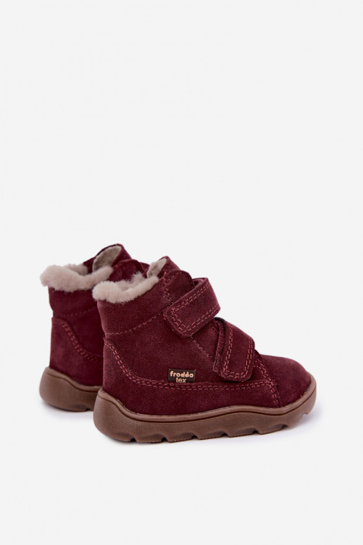 Bottes de neige en daim pour enfants Barefoot Froddo G2110151-4 couleur bordeaux