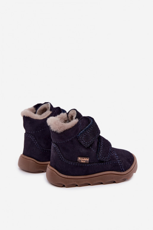 Bottes de neige en daim pour enfants Barefoot Froddo G2110151 bleu foncé