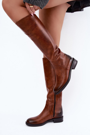 Peau bottes pour femmes avec des talons larges réchauffer Zazoo 70163 marron