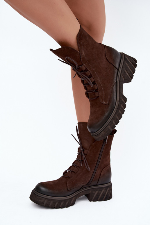 Bottines de travail en cuir pour femmes Zazoo 1850 chocolat
