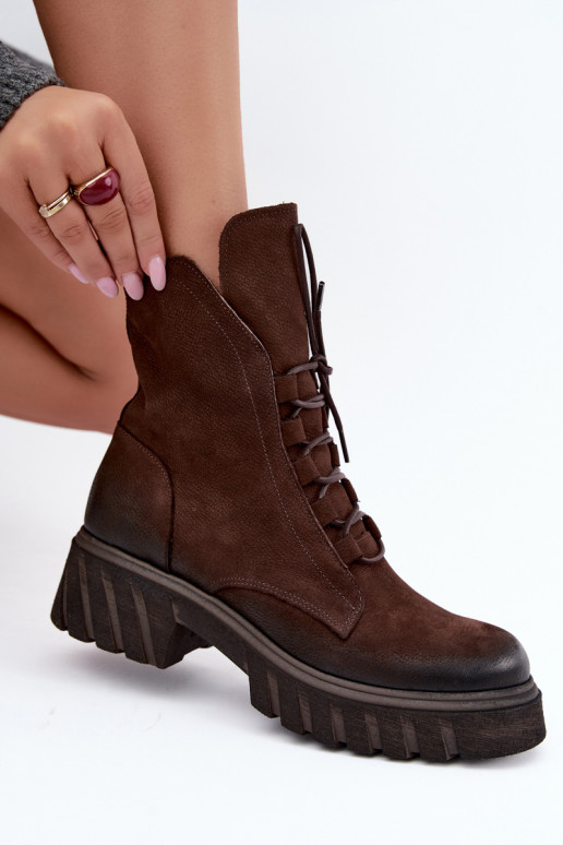 Bottines de travail en cuir pour femmes Zazoo 1850 chocolat