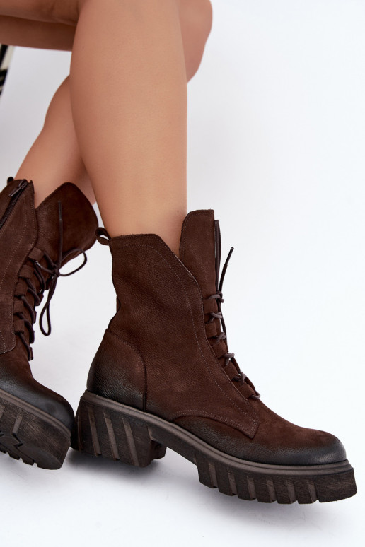 Bottines de travail en cuir pour femmes Zazoo 1850 chocolat