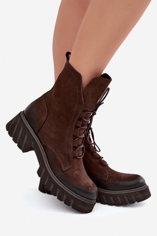 Bottines de travail en cuir pour femmes Zazoo 1850 chocolat