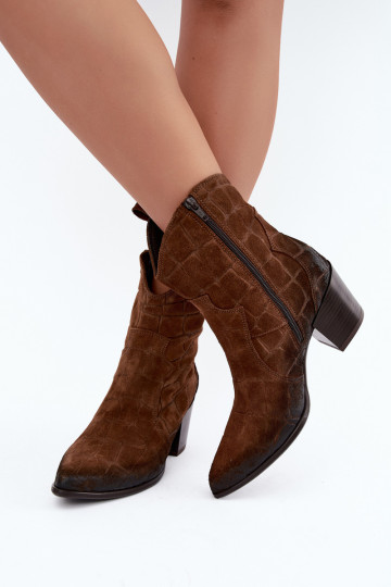 Peau Chaussures en daim style coÀ-boy avec une empreinte Zazoo 1988 marron 2