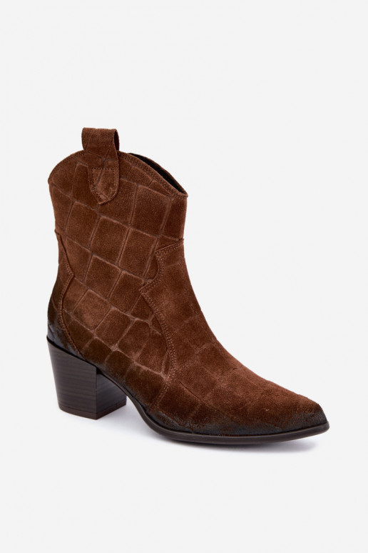 Bottes style cowboy en daim avec embossage Zazoo 1988 marron