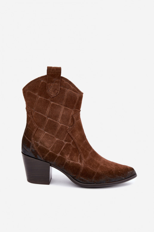 Bottes style cowboy en daim avec embossage Zazoo 1988 marron