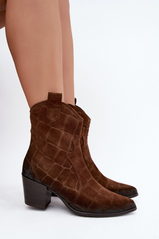 Bottes style cowboy en daim avec embossage Zazoo 1988 marron
