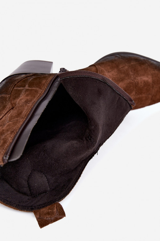Bottes style cowboy en daim avec embossage Zazoo 1988 marron
