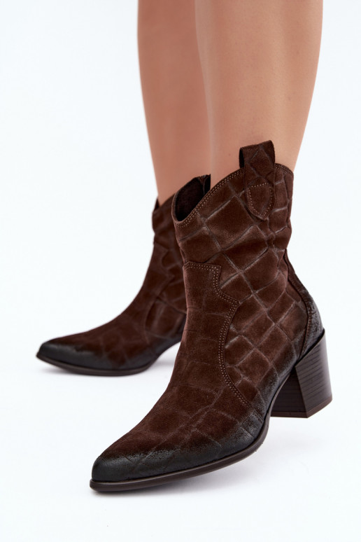 Bottes style cowboy en daim avec embossage Zazoo 1988 chocolat