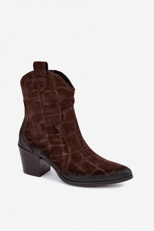 Bottes style cowboy en daim avec embossage Zazoo 1988 chocolat
