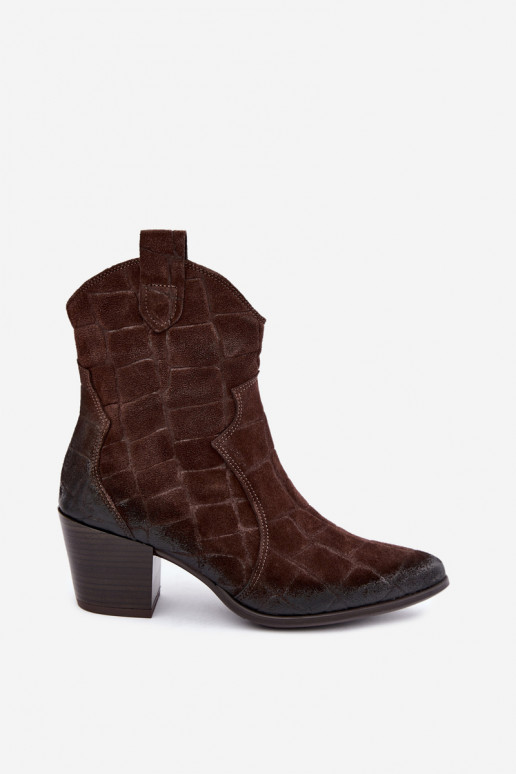 Bottes style cowboy en daim avec embossage Zazoo 1988 chocolat