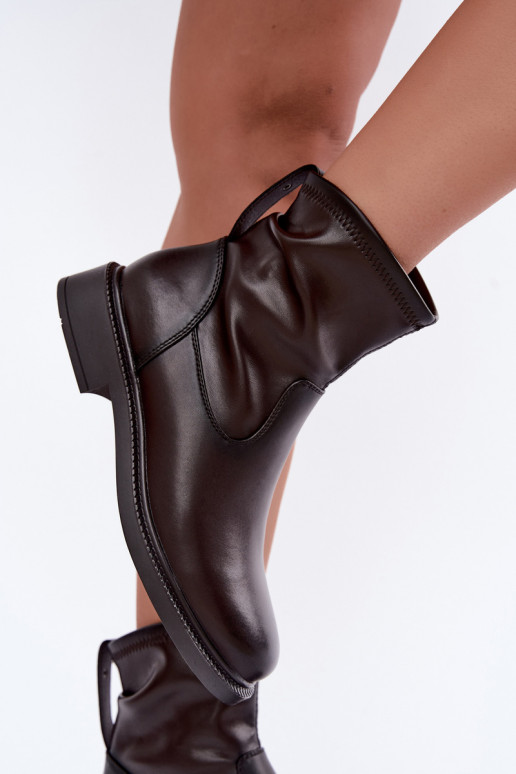 Bottines isolées en cuir avec talons larges Sergio Leone BT-62 chocolat