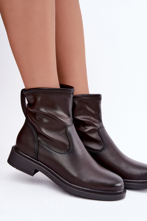 Bottines isolées en cuir avec talons larges Sergio Leone BT-62 chocolat