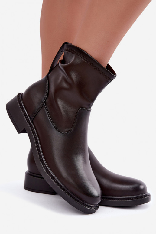 Bottines isolées en cuir avec talons larges Sergio Leone BT-62 chocolat