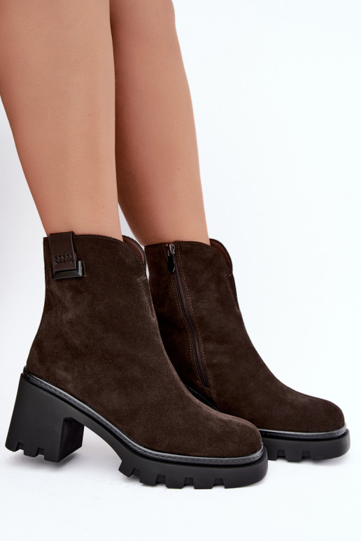 Peau Chaussures en daim avec des talons réchauffer T.Sokolski SH Z26-428 CzekoladoÀe